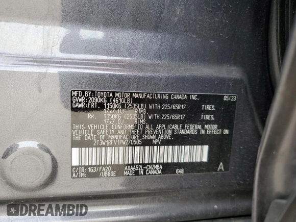 2023 Toyota RAV4 XLE with VIN 2T3W1RFV1PW270505, listed as a Copart auction lot 46473425 with 45,935 mi miles and Salvage Title. Bid and sale history available at carsss.com. Image 13.