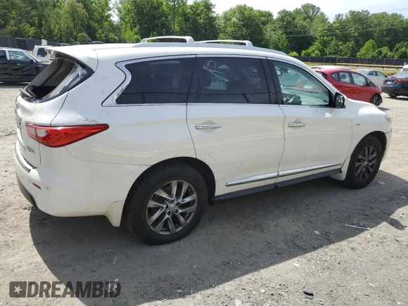 2015 Infiniti QX60 z VIN 5N1AL0MM5FC501767, wystawiony jako Copart lot #57256355 z przebiegiem 61 511 mil mil oraz Szkody całkowita. Historia ofert i sprzedaży dostępna na DreamBid. Obrazek 3.