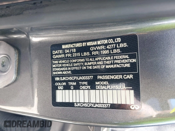 2018 Infiniti QX30 Premium z VIN SJKCH5CPXJA003377, wystawiony jako IAAI lot #41876556 z przebiegiem 91 673 mil mil oraz . Historia ofert i sprzedaży dostępna na DreamBid. Obrazek 9.