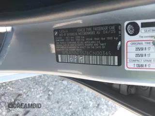 2006 BMW 5 Series 530xi with VIN WBANN73576CN00345, listed as a IAAI auction lot 39526044 with 158,525 mi miles and . Bid and sale history available at carsss.com. Image 9.