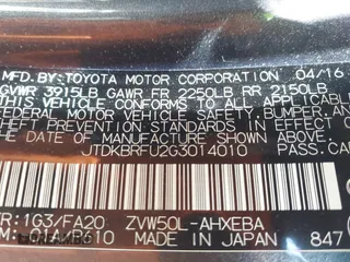 2016 Toyota Prius Two z VIN JTDKBRFU2G3014010, wystawiony jako IAAI lot #42254617 z przebiegiem 171 521 mil mil oraz . Historia ofert i sprzedaży dostępna na DreamBid. Obrazek 9.