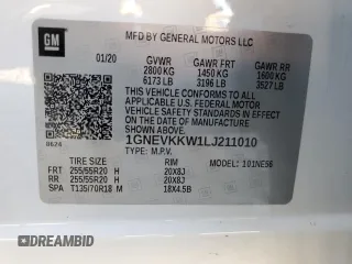 2020 Chevrolet Traverse Premier with VIN 1GNEVKKW1LJ211010, listed as a Copart auction lot 72736733 with 30,344 mi miles and Salvage title. Bid and sale history available at DreamBid. Image 14.