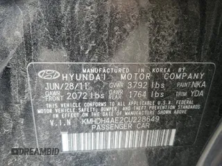 2012 Hyundai Elantra GLS с VIN KMHDH4AE2CU228649, выставлен на аукционе Copart как лот 54673325 с пробегом 188 569 миль миль и Списание • Salvage title. История ставок и продаж доступна на DreamBid. Изображение 12.