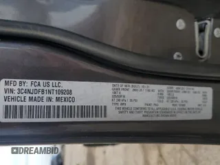 2022 Jeep Compass Latitude Lux with VIN 3C4NJDFB1NT109208, listed as a Copart auction lot 58017015 with Not provided miles and Non repairable. Bid and sale history available at DreamBid. Image 14.