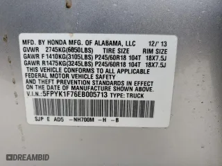 2014 Honda Ridgeline Sport with VIN 5FPYK1F76EB005713, listed as a Copart auction lot 74694724 with 73,039 mi miles and Salvage Title. Bid and sale history available at carsss.com. Image 13.