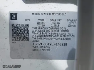 2020 Chevrolet Malibu RS with VIN 1G1ZG5ST2LF146319, listed as a IAAI auction lot 38632912 with 23,480 mi miles. Bid and sale history available at carsss.com. Image 9.