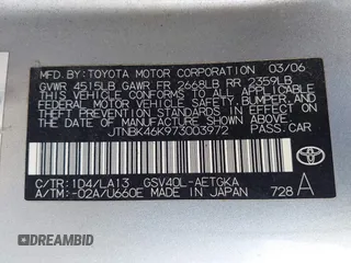 2007 Toyota Camry LE with VIN JTNBK46K973003972, listed as a IAAI auction lot 42098250 with 155,662 mi miles and . Bid and sale history available at DreamBid. Image 9.
