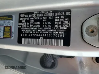2016 Kia Sorento LX with VIN 5XYPG4A34GG170196, listed as a Copart auction lot 54381105 with 81,341 mi miles and Clean Title. Bid and sale history available at carsss.com. Image 13.