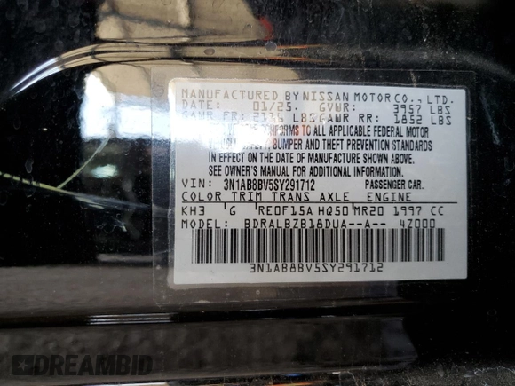 2025 Nissan Sentra S z VIN 3N1AB8BV5SY291712, wystawiony jako Copart lot #59800235 z przebiegiem 5 240 mil mil oraz Czysty tytuł • Clean title. Historia ofert i sprzedaży dostępna na DreamBid. Obrazek 12.