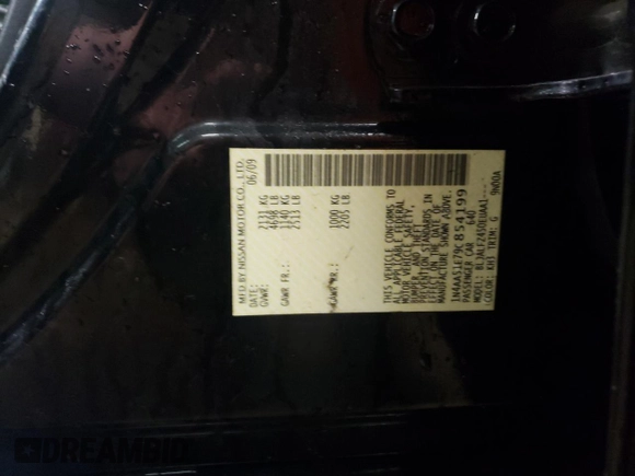 2009 Nissan Maxima SV with VIN 1N4AA51E79C854199, listed as a Copart auction lot 46933025 with 165,102 mi miles and Salvage Title. Bid and sale history available at DreamBid. Image 12.