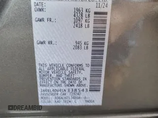 2025 Nissan Altima SV with VIN 1N4BL4DV4SN338543, listed as a Copart auction lot 54542485 with 9,179 mi miles and Clean Title. Bid and sale history available at DreamBid. Image 12.
