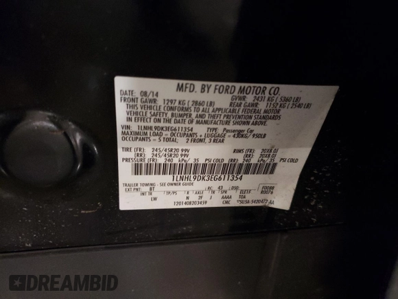 2014 Lincoln MKS with VIN 1LNHL9DK3EG611354, listed as a Copart auction lot 49008525 with 114,232 mi miles and Salvage Title. Bid and sale history available at carsss.com. Image 14.