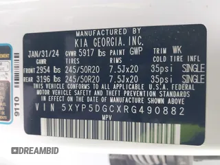 2024 Kia Telluride SX Prestige X-Pro с VIN 5XYP5DGCXRG490882, выставлен на аукционе IAAI как лот 41634304 с пробегом 30 476 миль миль и . История ставок и продаж доступна на DreamBid. Изображение 9.