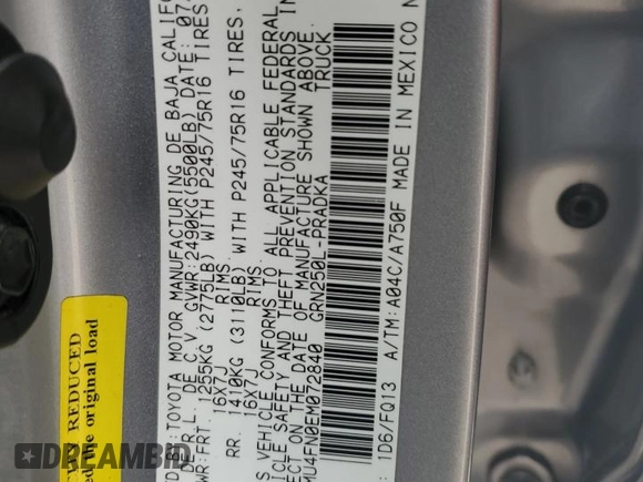 2014 Toyota Tacoma with VIN 3TMMU4FN0EM072840, listed as a Copart auction lot 51740805 with 128,678 mi miles and Salvage title. Bid and sale history available at DreamBid. Image 14.