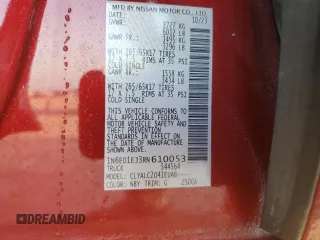 2024 Nissan Frontier SV с VIN 1N6ED1EJ3RN610053, выставлен на аукционе Copart как лот 54403625 с пробегом 23 601 миль миль и Списание • Salvage title. История ставок и продаж доступна на DreamBid. Изображение 12.