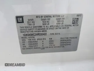 2017 Chevrolet Tahoe LT z VIN 1GNSKBKC2HR330422, wystawiony jako IAAI lot #42419205 z przebiegiem 136 444 mil mil oraz . Historia ofert i sprzedaży dostępna na DreamBid. Obrazek 9.