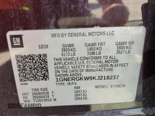 2019 Chevrolet Traverse LT Cloth with VIN 1GNERGKW9KJ218237, listed as a Copart auction lot 69588844 with 57,307 mi miles and Salvage Title. Bid and sale history available at carsss.com. Image 13.