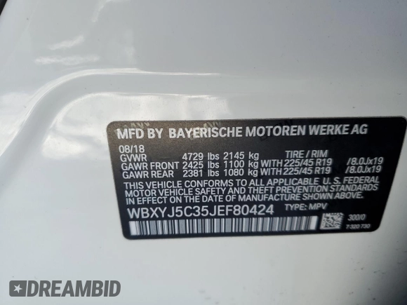 2018 BMW X2 xDrive28i with VIN WBXYJ5C35JEF80424, listed as a Copart auction lot 45007945 with 60,398 mi miles and Salvage Title. Bid and sale history available at carsss.com. Image 13.