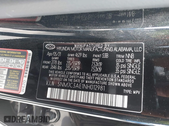 2022 Hyundai Tucson SEL with VIN 5NMJC3AE1NH012981, listed as a IAAI auction lot 41957812 with 38,284 mi miles and . Bid and sale history available at DreamBid. Image 9.