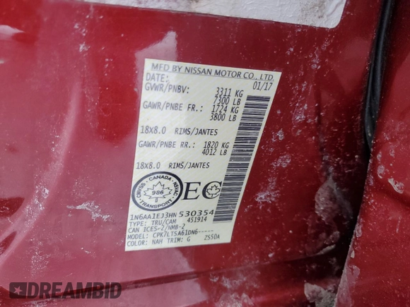 2017 Nissan Titan S with VIN 1N6AA1EJ3HN530354, listed as a Copart auction lot 45652545 with 177,776 mi miles and Salvage Title. Bid and sale history available at carsss.com. Image 12.
