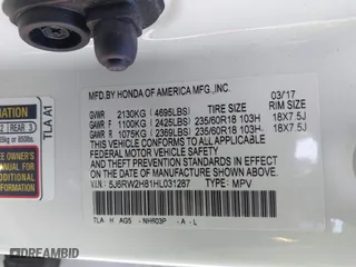 2017 Honda CR-V EX-L with VIN 5J6RW2H81HL031287, listed as a IAAI auction lot 41925710 with 63,392 mi miles. Bid and sale history available at carsss.com. Image 9.