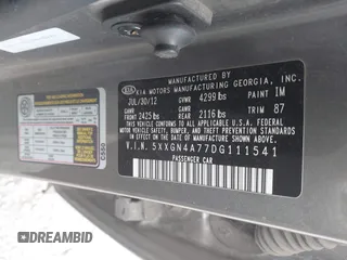 2013 Kia Optima EX z VIN 5XXGN4A77DG111541, wystawiony jako IAAI lot #42076690 z przebiegiem Nie podano mil oraz . Historia ofert i sprzedaży dostępna na DreamBid. Obrazek 9.