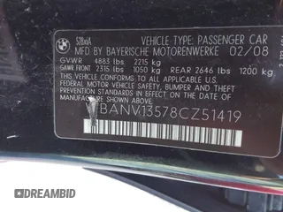 2008 BMW 5 Series 528xi with VIN WBANV13578CZ51419, listed as a IAAI auction lot 41265909 with 213,152 mi miles. Bid and sale history available at carsss.com. Image 9.