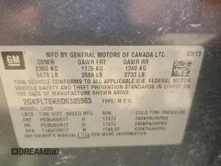2013 GMC Terrain SLE with VIN 2GKFLTEK6D6305565, listed as a Copart auction lot 63447405 with 167,948 mi miles and Clean title. Bid and sale history available at DreamBid. Image 12.