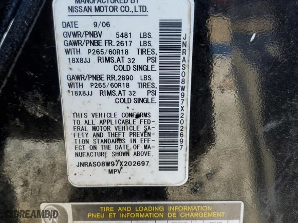2007 Infiniti FX35 with VIN JNRAS08W97X202697, listed as a Copart auction lot 41515935 with 210,351 mi miles and Salvage Title. Bid and sale history available at carsss.com. Image 12.