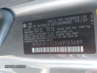 2010 BMW 3 Series 328i with VIN WBAWV1C51AP123689, listed as a IAAI auction lot 41966621 with 187,428 mi miles. Bid and sale history available at carsss.com. Image 9.