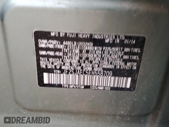 2014 Subaru Forester Premium with VIN JF2SJAEC5EH558709, listed as a Copart auction lot 54231265 with Not provided miles and Salvage title. Bid and sale history available at DreamBid. Image 13.