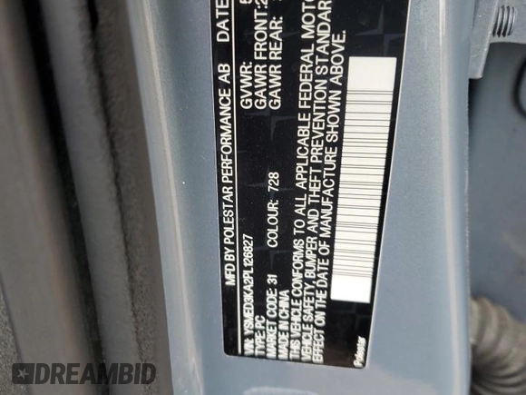 2023 Polestar 2 z VIN YSMED3KA2PL126827, wystawiony jako Copart lot #59897945 z przebiegiem 63 010 mil mil oraz Czysty tytuł • Clean title. Historia ofert i sprzedaży dostępna na DreamBid. Obrazek 12.