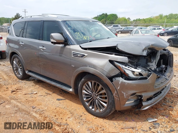 2019 Infiniti QX80 Luxe z VIN JN8AZ2NF2K9681574, wystawiony jako IAAI lot #41987298 z przebiegiem 123 931 mil mil oraz . Historia ofert i sprzedaży dostępna na DreamBid. Obrazek 1.