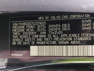 2012 Volvo XC60 3.2L with VIN YV4952DZ7C2278025, listed as a IAAI auction lot 41849438 with Not provided miles and . Bid and sale history available at DreamBid. Image 9.