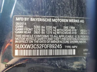 2015 BMW X4 xDrive28i z VIN 5UXXW3C52F0F89245, wystawiony jako Copart lot #54756825 z przebiegiem 174 277 mil mil oraz Tytuł czysty. Historia ofert i sprzedaży dostępna na DreamBid. Obrazek 13.