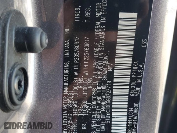 2016 Toyota Sienna XLE with VIN 5TDYK3DC6GS727718, listed as a Copart auction lot 54650605 with 90,380 mi miles and Salvage Title. Bid and sale history available at DreamBid. Image 13.