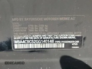 2016 BMW 4 Series 428i xDrive with VIN WBA4C9C52GG140148, listed as a Copart auction lot 54747935 with Not Provided miles and Salvage Title. Bid and sale history available at DreamBid. Image 12.