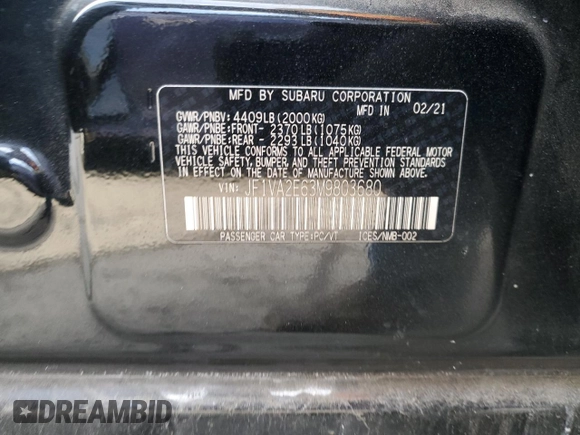 2021 Subaru WRX STI with VIN JF1VA2E63M9803680, listed as a Copart auction lot 82347044 with 21,859 mi miles and Salvage Title. Bid and sale history available at carsss.com. Image 12.