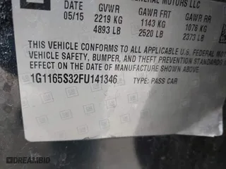 2015 Chevrolet Impala LTZ with VIN 1G1165S32FU141346, listed as a IAAI auction lot 41681418 with 146,823 mi miles. Bid and sale history available at carsss.com. Image 9.