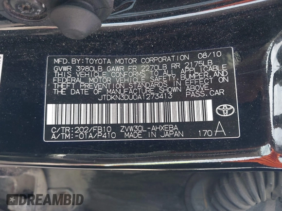 2010 Toyota Prius II z VIN JTDKN3DU0A1273413, wystawiony jako IAAI lot #42371830 z przebiegiem 141 623 mil mil oraz . Historia ofert i sprzedaży dostępna na DreamBid. Obrazek 9.