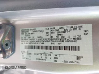 2019 Lincoln MKC Select with VIN 5LMCJ2C95KUL37381, listed as a IAAI auction lot 41892516 with 25,336 mi miles. Bid and sale history available at carsss.com. Image 9.