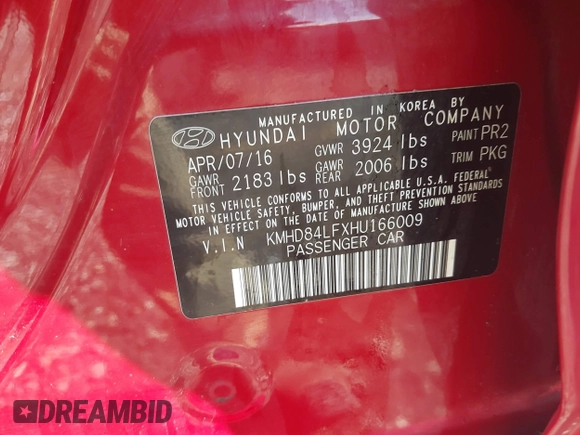 2017 Hyundai Elantra SE with VIN KMHD84LFXHU166009, listed as a IAAI auction lot 42416934 with 115,277 mi miles and . Bid and sale history available at DreamBid. Image 9.