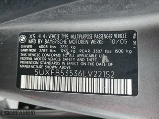 2006 BMW X5 4.4i with VIN 5UXFB53536LV22152, listed as a Copart auction lot 53160005 with 178,555 mi miles and Salvage Title. Bid and sale history available at carsss.com. Image 13.