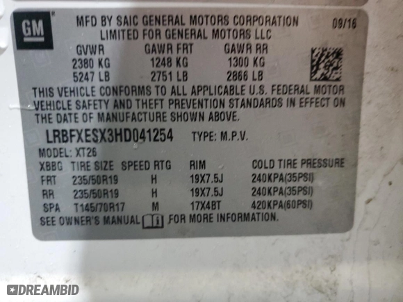 2017 Buick Envision Premium I with VIN LRBFXESX3HD041254, listed as a Copart auction lot 87046424 with 129,342 mi miles and Non Repairable. Bid and sale history available at carsss.com. Image 16.