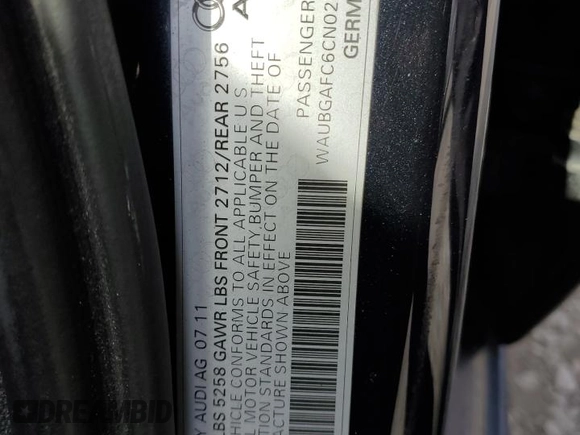 2012 Audi A6 Premium Plus с VIN WAUBGAFC6CN026375, выставлен на аукционе Copart как лот 50680345 с пробегом 157 088 миль миль и Чистый • Clean title. История ставок и продаж доступна на DreamBid. Изображение 12.