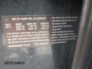 2011 Buick Regal CXL Turbo TO2 with VIN W04GW5EV6B1126739, listed as a IAAI auction lot 41877921 with Not Provided miles and . Bid and sale history available at DreamBid. Image 9.
