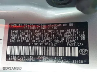 2015 Toyota Camry Hybrid LE with VIN 4T1BD1FK5FU161257, listed as a IAAI auction lot 41759927 with 116,853 mi miles. Bid and sale history available at carsss.com. Image 9.