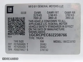 2018 Chevrolet Silverado 1500 Custom with VIN 1GCRCPEC8JZ238766, listed as a IAAI auction lot 41424928 with 62,411 mi miles. Bid and sale history available at carsss.com. Image 9.