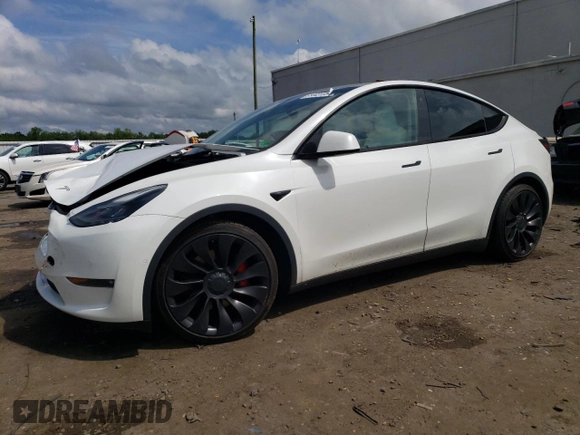 2022 Tesla Model Y Performance z VIN 7SAYGDEF4NF389191, wystawiony jako Copart lot #61443135 z przebiegiem 70 612 mil mil oraz Szkoda całkowita • Salvage title. Historia ofert i sprzedaży dostępna na DreamBid. Obrazek 1.