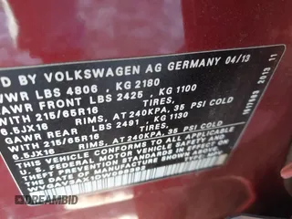 2013 Volkswagen Tiguan S with VIN WVGAV3AX1DW098392, listed as a IAAI auction lot 41420676 with 75,279 mi miles and . Bid and sale history available at DreamBid. Image 9.